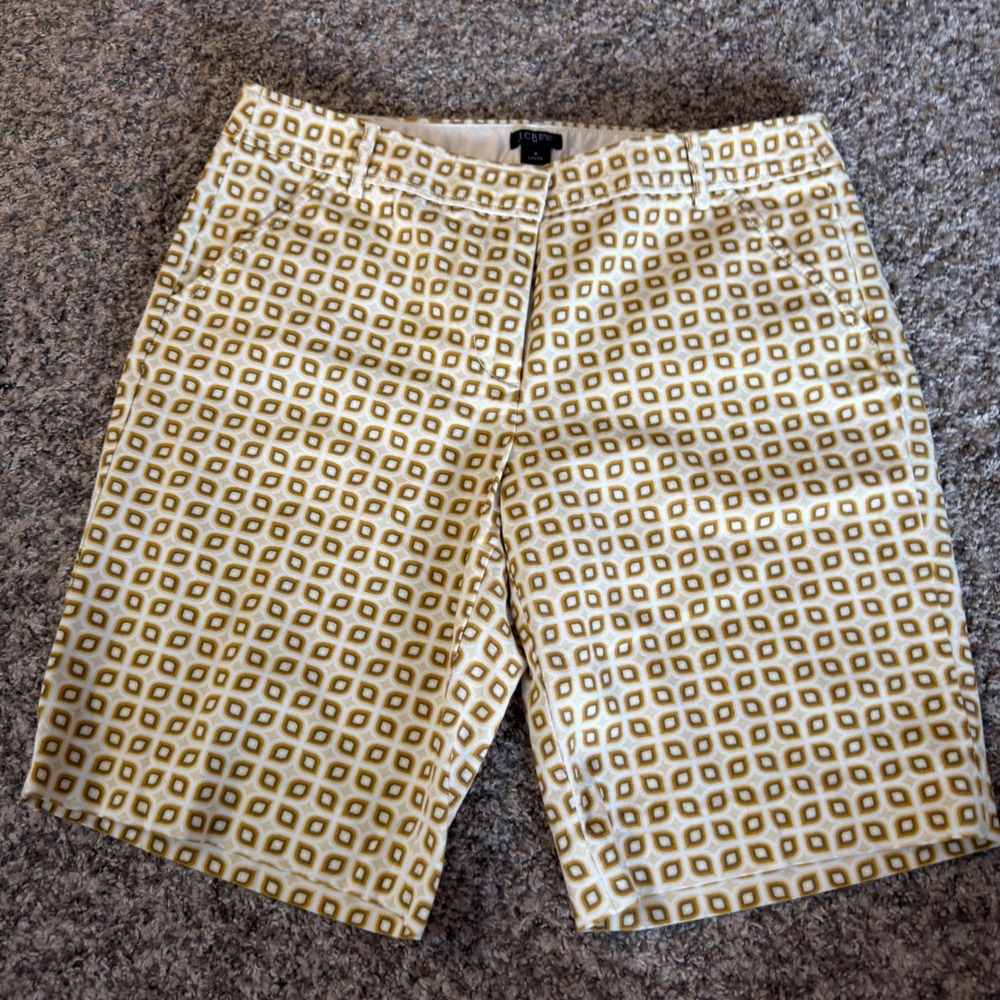 J.Crew City Fit Shorts Womens 8 Mustard Yellow Geometric Diamond Cotton RN77388